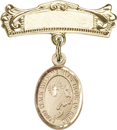 Footprints Cross Charm and Arched Polished Engravable Badge Pin