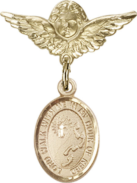 Footprints Cross Charm and Angel with Smaller Wings Badge Pin