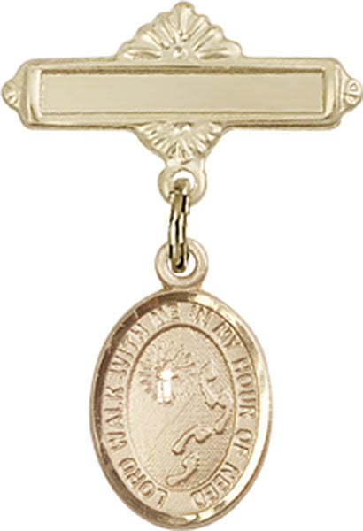 Footprints Cross Charm and Polished Engravable Badge Pin