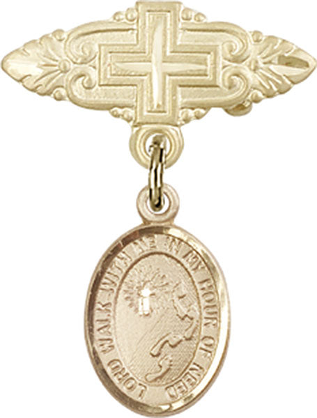 Footprints Cross Charm and Badge Pin with Cross