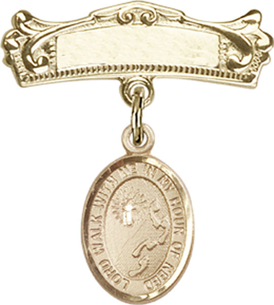 Footprints Cross Charm and Arched Polished Engravable Badge Pin