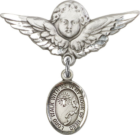 Footprints Cross Charm and Angel with Larger Wings Badge Pin