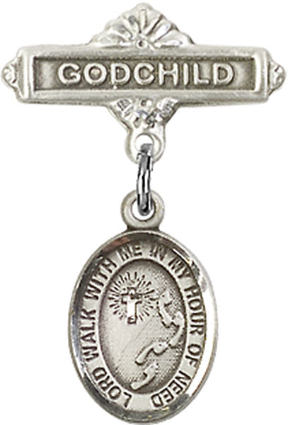 Footprints Cross Charm and Godchild Badge Pin