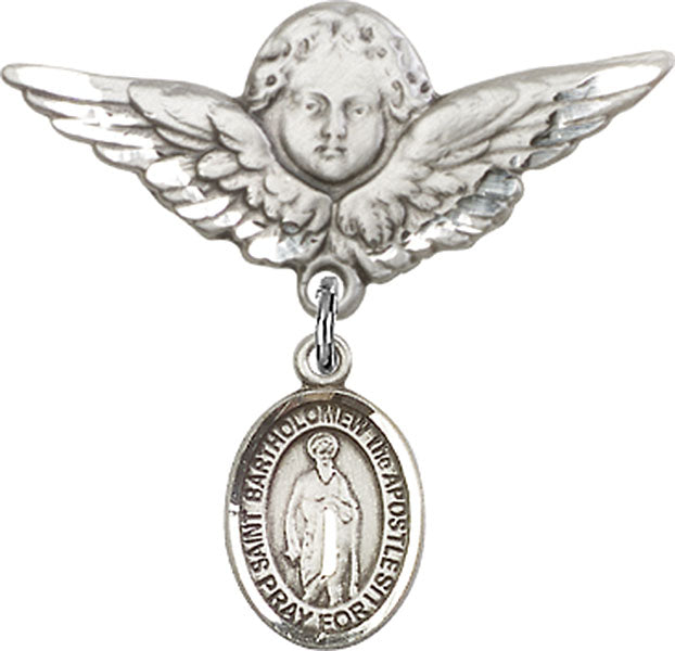 St. Bartholomew the Apostle Charm and Angel with Larger Wings Badge Pin