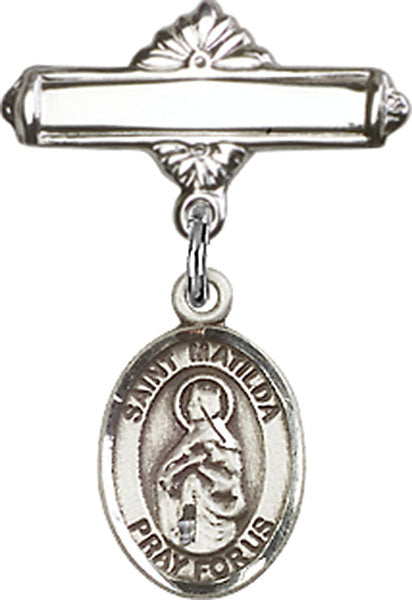 St. Matilda Charm and Polished Engravable Badge Pin