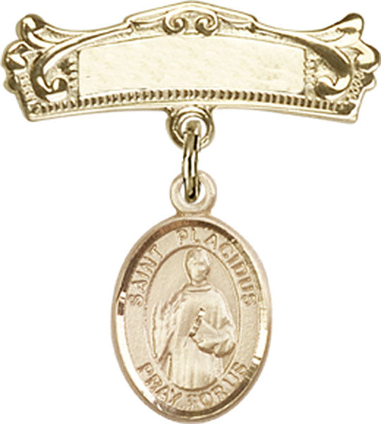 St. Placidus Charm and Arched Polished Engravable Badge Pin