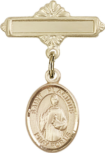 St. Placidus Charm and Polished Engravable Badge Pin