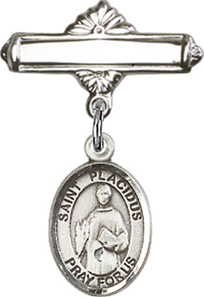 St. Placidus Charm and Polished Engravable Badge Pin