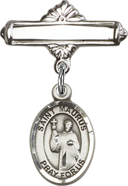 St. Maurus Charm and Polished Engravable Badge Pin