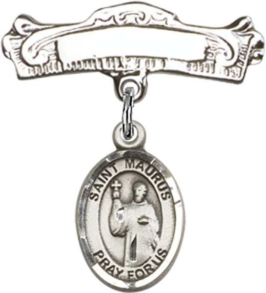 St. Maurus Charm and Arched Polished Engravable Badge Pin