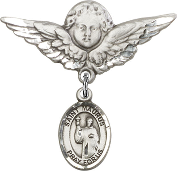 St. Maurus Charm and Angel with Larger Wings Badge Pin
