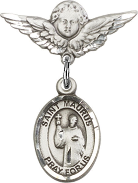 St. Maurus Charm and Angel with Smaller Wings Badge Pin