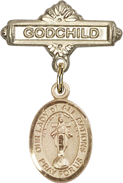 Our Lady of All Nations Charm and Godchild Badge Pin