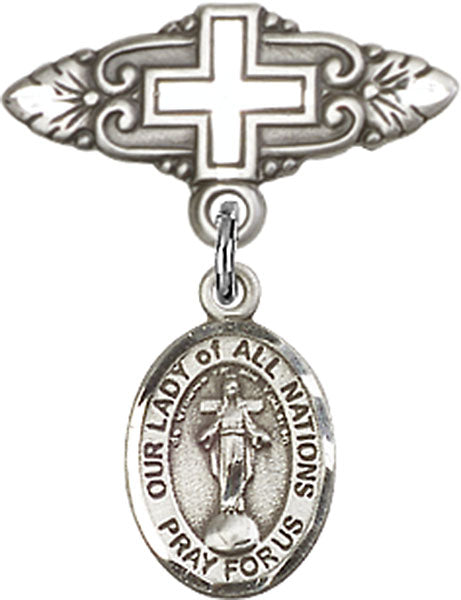 Our Lady of All Nations Charm and Badge Pin with Cross