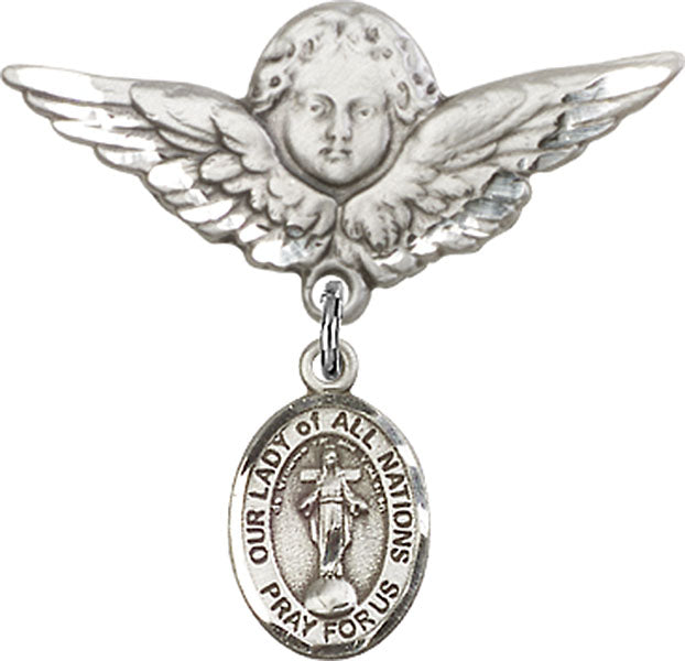 Our Lady of All Nations Charm and Angel with Larger Wings Badge Pin