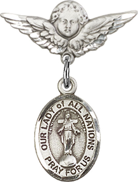 Our Lady of All Nations Charm and Angel with Smaller Wings Badge Pin