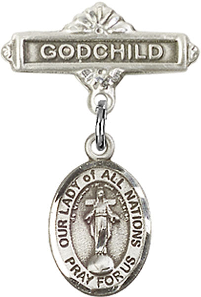 Our Lady of All Nations Charm and Godchild Badge Pin