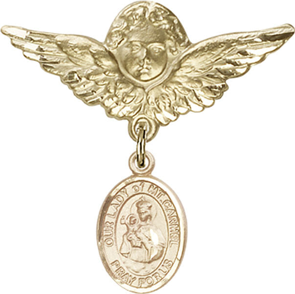 Our Lady of Mount Carmel Charm and Angel with Larger Wings Badge Pin