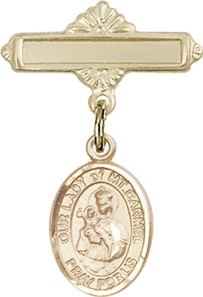Our Lady of Mount Carmel Charm and Polished Engravable Badge Pin