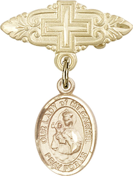 Our Lady of Mount Carmel Charm and Badge Pin with Cross