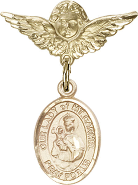 Our Lady of Mount Carmel Charm and Angel with Smaller Wings Badge Pin