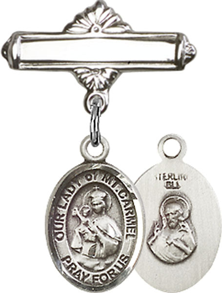Our Lady of Mount Carmel Charm and Polished Engravable Badge Pin