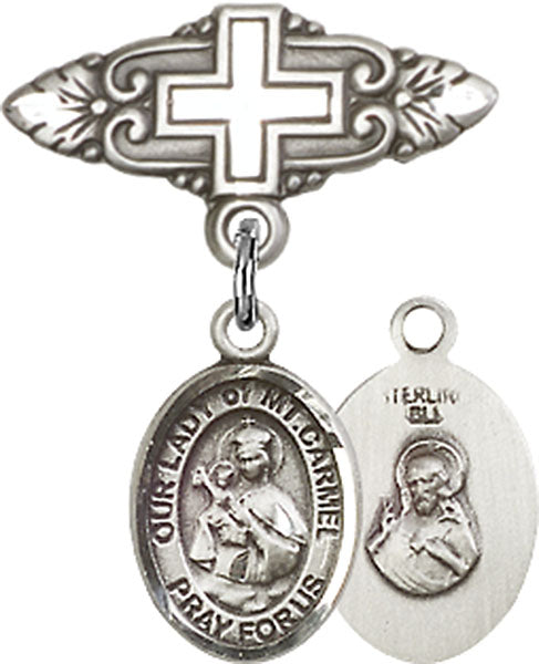 Our Lady of Mount Carmel Charm and Badge Pin with Cross