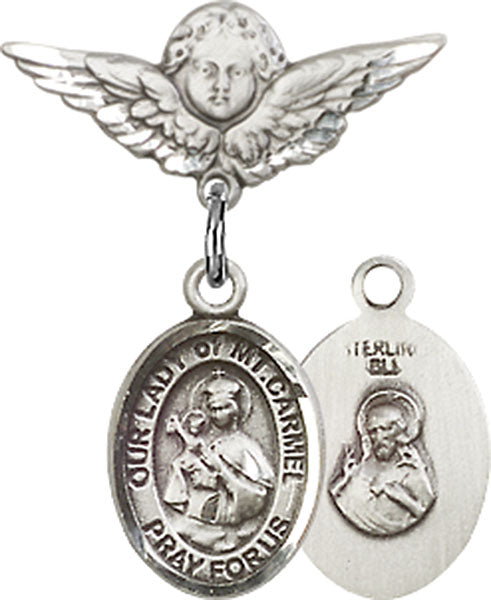 Our Lady of Mount Carmel Charm and Angel with Smaller Wings Badge Pin