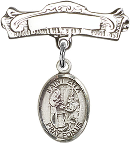 St. Zita Charm and Arched Polished Engravable Badge Pin