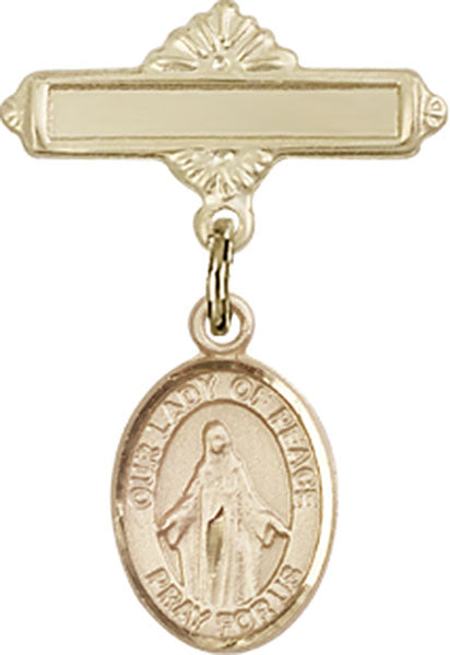 Our Lady of Peace Charm and Polished Engravable Badge Pin