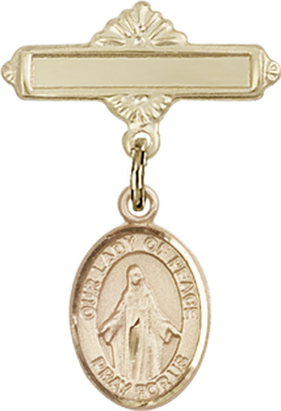 Our Lady of Peace Charm and Polished Engravable Badge Pin