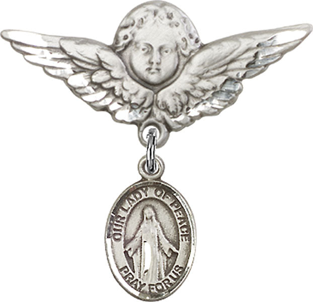 Our Lady of Peace Charm and Angel with Larger Wings Badge Pin