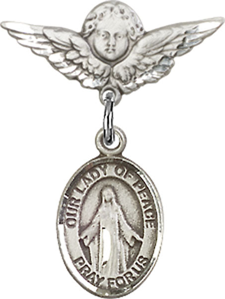 Our Lady of Peace Charm and Angel with Smaller Wings Badge Pin