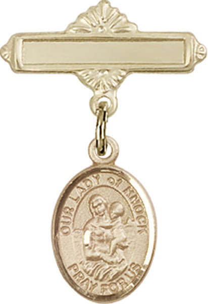 Our Lady of Knock Charm and Polished Engravable Badge Pin