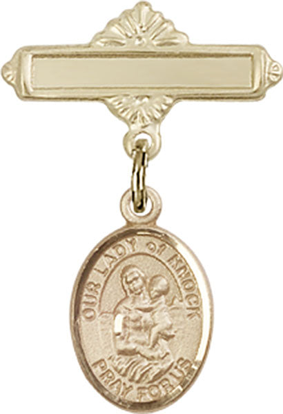 Our Lady of Knock Charm and Polished Engravable Badge Pin