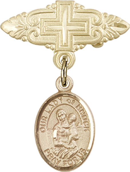 Our Lady of Knock Charm and Badge Pin with Cross