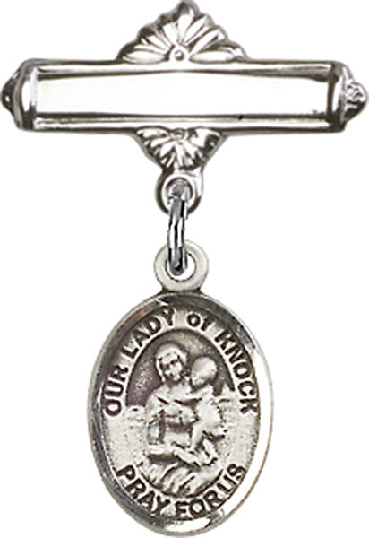 Our Lady of Knock Charm and Polished Engravable Badge Pin
