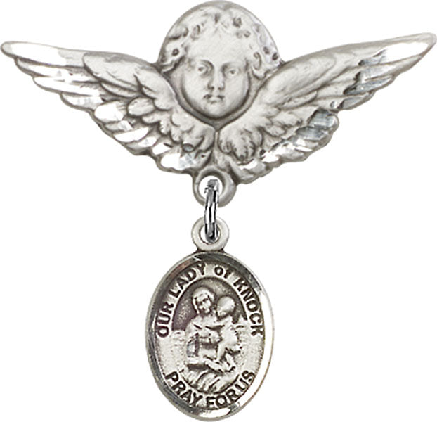 Our Lady of Knock Charm and Angel with Larger Wings Badge Pin