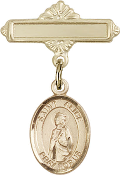St. Alice Charm and Polished Engravable Badge Pin