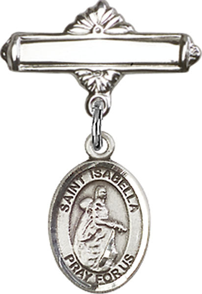 St. Isabella of Portugal Charm and Polished Engravable Badge Pin