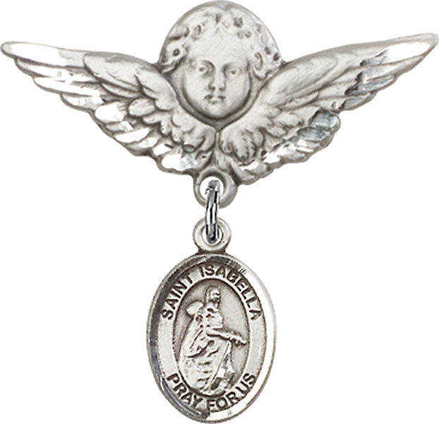 St. Isabella of Portugal Charm and Angel with Larger Wings Badge Pin