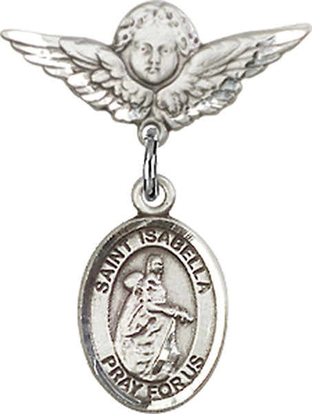 St. Isabella of Portugal Charm and Angel with Smaller Wings Badge Pin