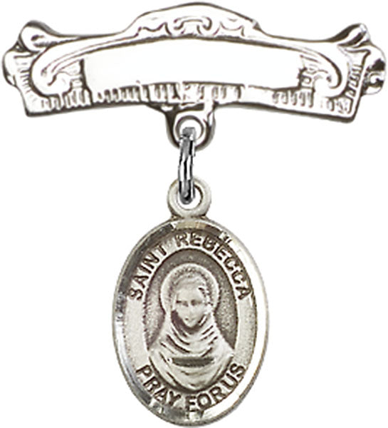 St. Rebecca Charm and Arched Polished Engravable Badge Pin