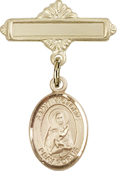 St. Victoria Charm and Polished Engravable Badge Pin