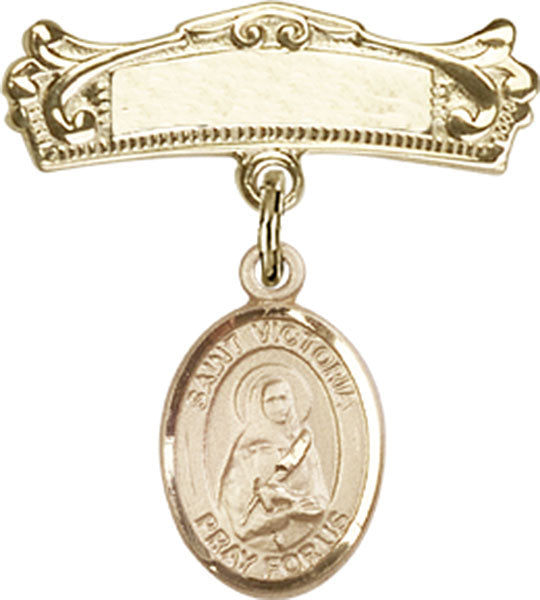 St. Victoria Charm and Arched Polished Engravable Badge Pin