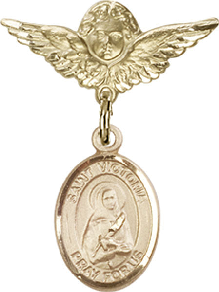 St. Victoria Charm and Angel with Smaller Wings Badge Pin