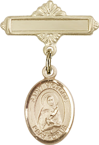 St. Victoria Charm and Polished Engravable Badge Pin