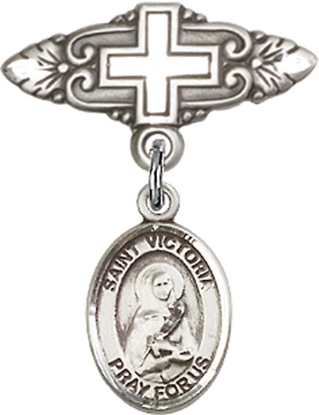 St. Victoria Charm and Badge Pin with Cross