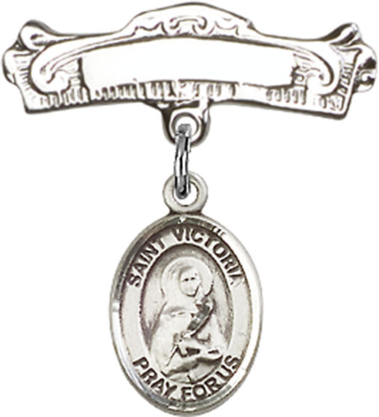 St. Victoria Charm and Arched Polished Engravable Badge Pin