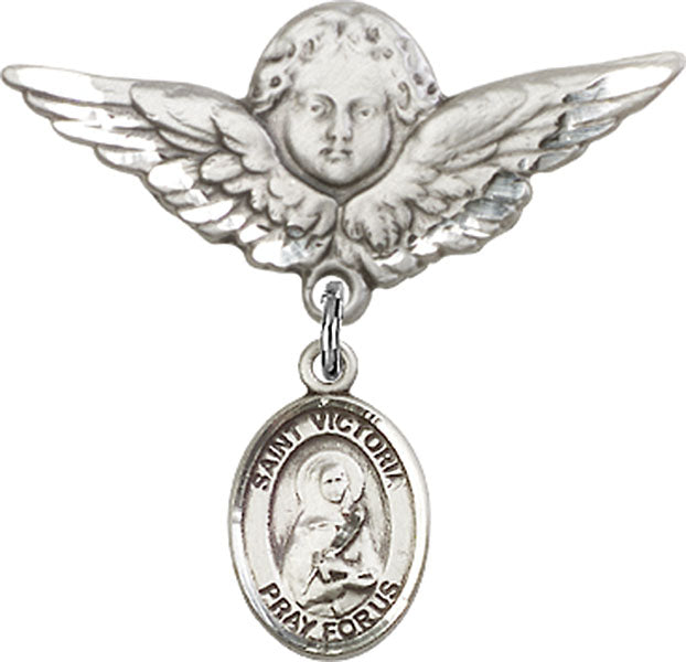 St. Victoria Charm and Angel with Larger Wings Badge Pin